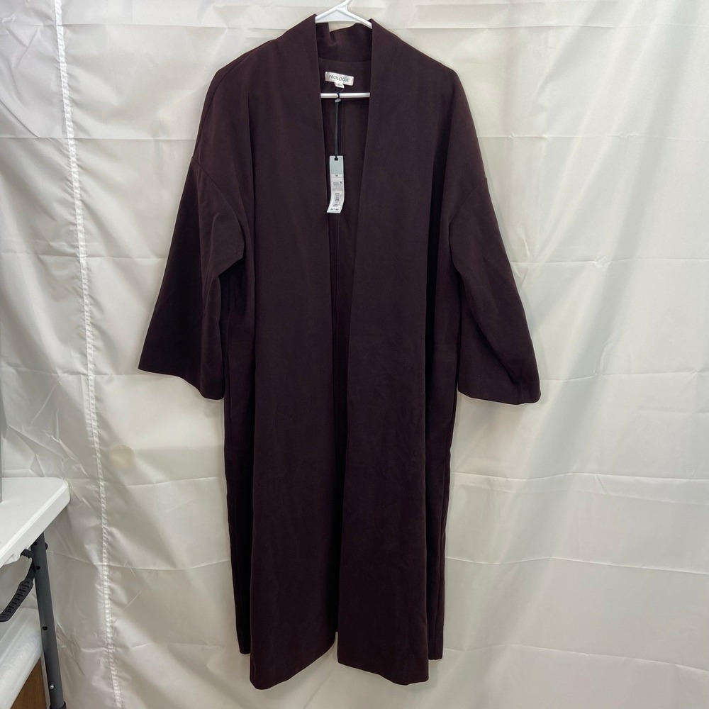 NEW Prologue women's soft fleece purplish‎ brown long open cardigan sweater coat